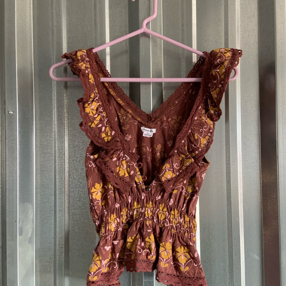 Kimchi Blue Brown and Yellow Floral Blouse
